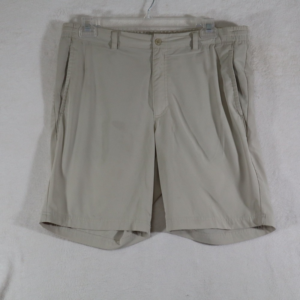 PGA Tour Mens 36 Beige Khaki Golf Shorts Flat Front Elastic Side Waist Pockets